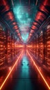 Photo Futuristic data hub Glowing lights illuminate advanced server infrastructure