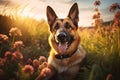 German shepherd in a flowery meadow Royalty Free Stock Photo