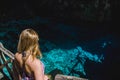 Girl at Hoyo Azul in Punta Cana, Dominican Republic Royalty Free Stock Photo