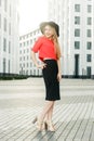 Photo of girl in red jacket and black hat Royalty Free Stock Photo