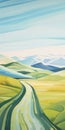 Vibrant Countryside Road Painting With Bold Colors And Strong Lines