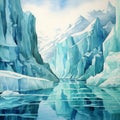 Detailed Watercolor Painting Of Many Glacier Ice Floe