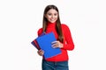 photo of glad teen girl having school education. teen girl has school education. school teen girl Royalty Free Stock Photo