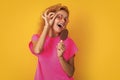 photo of glad woman with icelolly ice cream at summer. woman with icelolly ice cream Royalty Free Stock Photo