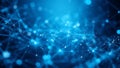 Photo of a glowing blue abstract network of interconnected nodes and lines represents digital technology Royalty Free Stock Photo