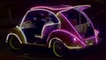 Photo of glowing LED lights in a row and in the shape of a classic car