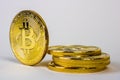 Photo Of Golden Bitcoin virtual currency coin.