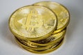 Photo Of Golden Bitcoin virtual currency coin.