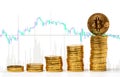 Photo Golden Bitcoins on forex chart background