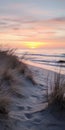 Soothing Landscapes: Dunes And Grasses On Beach With A Serene Sunset Royalty Free Stock Photo