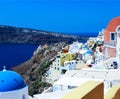 Photo Greece. Santorini Island. Church, sea, mountains and sky. Royalty Free Stock Photo