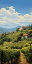 Charming Italian Vineyard Landscape Painting Inspired By Dalhart Windberg