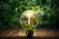 green energy ecosystem concept with tree and grass inside light bulb ai generated Royalty Free Stock Photo