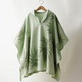 Elegant Green Palm Print Poncho For Stylish Nature Lovers