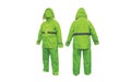 Photo of a highlighter green raincoat, this photo is on a white background