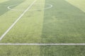 Photo of a green synthetic grass sports field with white line shot from above Royalty Free Stock Photo