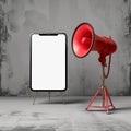 Photo Greeting card setup Red megaphone, white screen for Ramadan posts
