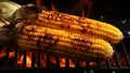 Photo of grilled corn on the cob with flames Royalty Free Stock Photo