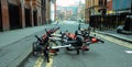 Mobikes dumped in the road, April 8th 2018 in Manchester city ce