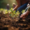 Photo Group of people planting seedlings in a close up scene