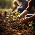 Photo Group of people planting seedlings in a close up scene
