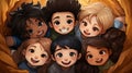 Photo of a group of small children's , top view Generate AI