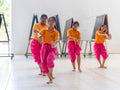 A group of Thai students practicing the old Thai dance in Pattravadhi school Hua Hin, Thailand January 20, 2018