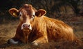 photo of Guernsey cow in its natural habitat. Generative AI