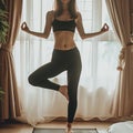 photo of half white japanese beautiful young Woman doing yoga in her room