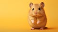 Photo of a hamster standing on its hind legs against a vibrant yellow backdrop