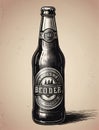 Photo Of Hand Drawn Vintage Bottle Of Beer, Sketch Style, Illustration, Tshirt Print, Poster, Logo, Hipster, Retro . Generative AI Royalty Free Stock Photo