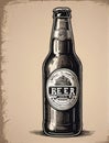 Photo Of Hand Drawn Vintage Bottle Of Beer, Sketch Style, Illustration, Tshirt Print, Poster, Logo, Hipster, Retro . Generative AI Royalty Free Stock Photo