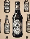 Photo Of Hand Drawn Vintage Bottle Of Beer, Sketch Style, Illustration, Tshirt Print, Poster, Logo, Hipster, Retro . Generative AI Royalty Free Stock Photo