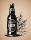 Photo Of Hand Drawn Vintage Bottle Of Beer, Sketch Style, Illustration, Tshirt Print, Poster, Logo, Hipster, Retro . Generative AI Royalty Free Stock Photo