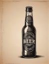 Photo Of Hand Drawn Vintage Bottle Of Beer, Sketch Style, Illustration, Tshirt Print, Poster, Logo, Hipster, Retro . Generative AI Royalty Free Stock Photo