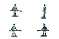 4 in 1 image of handmade metal soldiers with musket on the white background