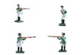 4 in 1 image of handmade tin soldiers in green uniform with musket