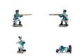 4 in 1 image of handmade tin soldiers with musket on the white background