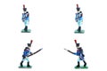 4 in 1 photo of handmade tin soldiers in blue uniform with musket