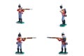 4 in 1 photo of handmade tin soldiers in red uniform with musket