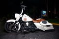 Photo of a Harley Davidson Motorcycle lit with flash at night