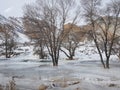 Frozen river on the way from Kochkor to Chaek, Naryn oblast, Kyrgyzstan, Central Asia