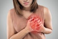 The photo of heart is on the woman `s body, Severe heartache, Hav