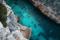 A photo highlighting the rugged beauty of a body of water that is adjacent to rocks, A cinematic shot from above of a turquoise