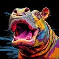 Original Handpainted Lg Hippo Art Print In Popart Style