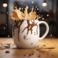 Realistic 3d Coffee Mug With Chocolate Splash Design