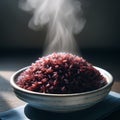 A photo of hot cooked rice berry in a plate by generative AI