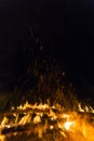 Photo of hot sparking live-coals burning, spark of bonfire