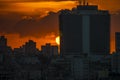 Orange sunset at the Hotel Riviera in Havana, Cuba.