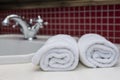 Photo For Hotels and Massage Parlors. Purity and Softness. Towel Textile Royalty Free Stock Photo